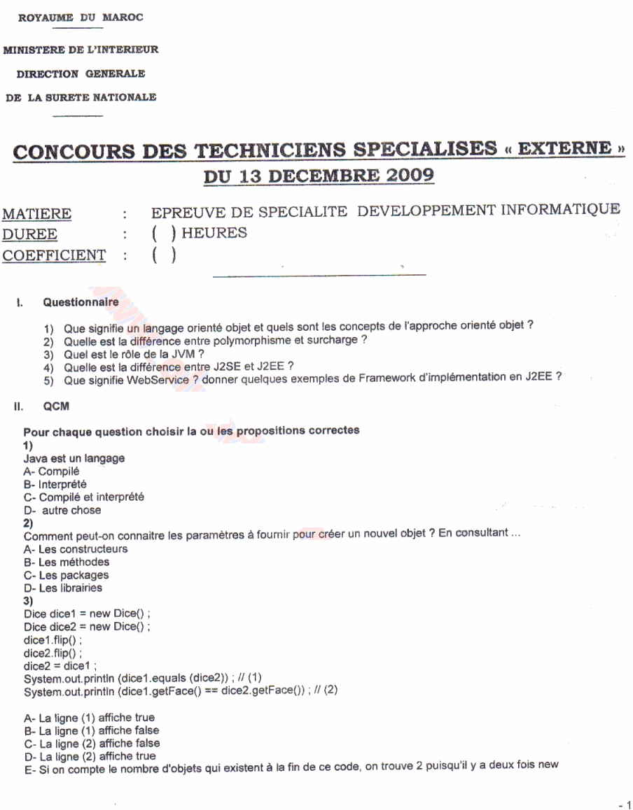 Police au Maroc: Epreuve de technicien en informatique
