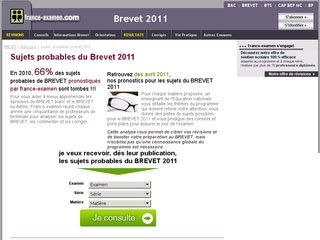 Sujets probables brevet 2011 en France pour réviser en ligne